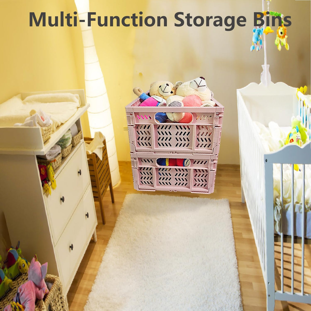 20L Foldable Crates, 4Pcs Plastic Crates Baskets for Home Office Storage.