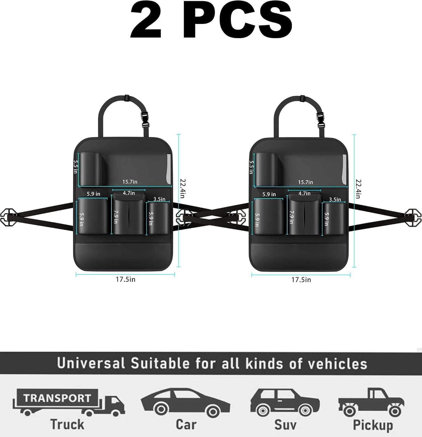 GMQ Backseat Car Organizer with Touch Screen,Protectors Kick Mats Travel Accessories for Kids,Multifunctional Seat Back Organizer Car Travel Organizer Accessories (Black, 2PCS)