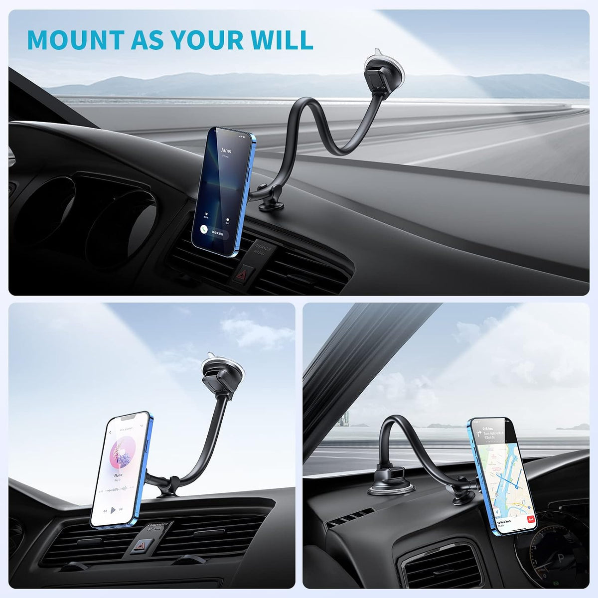 APPS2Car Magnetic Phone Mount for Windshield Dashboard, Suction Car Mount