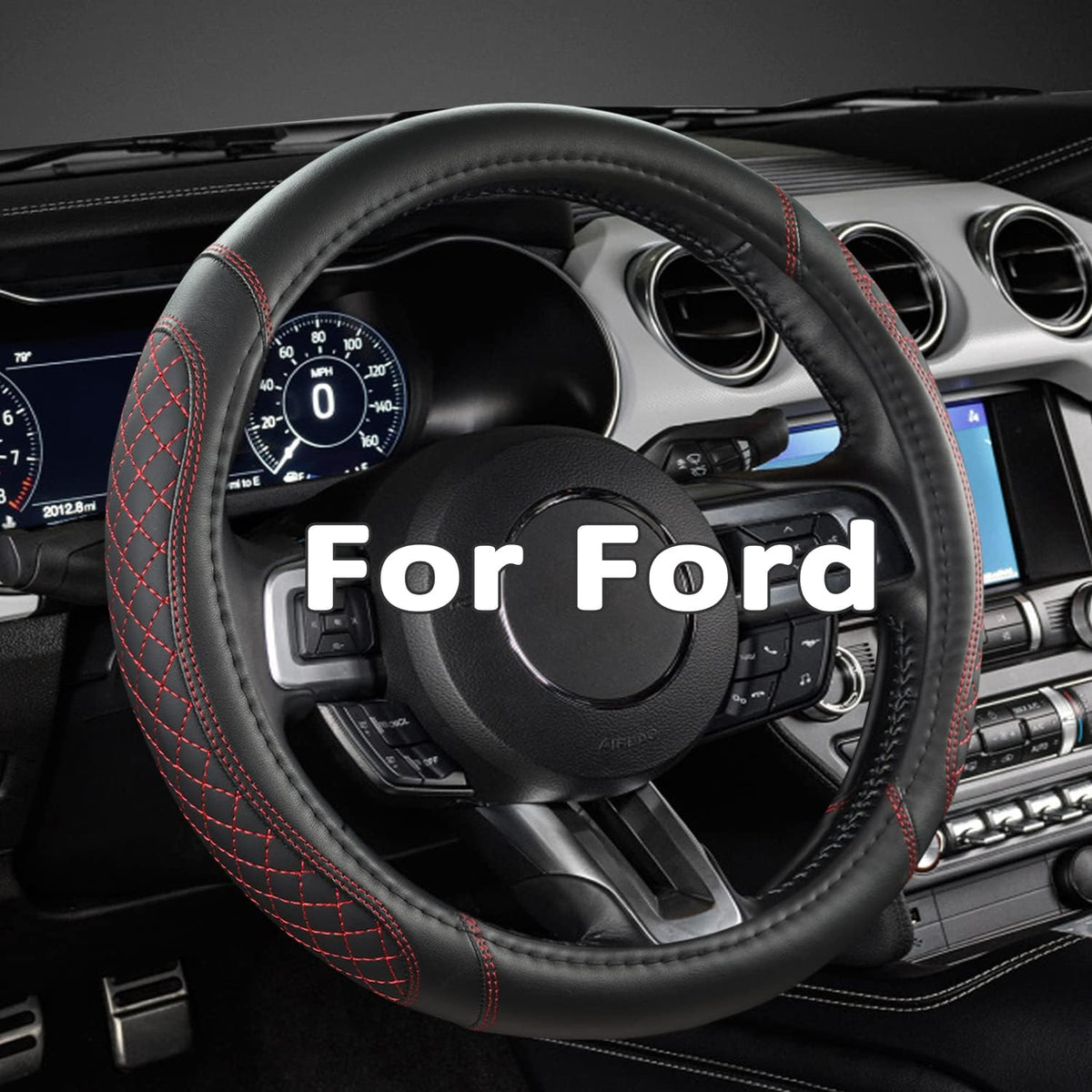 West Llama Car Steering Wheel Cover for Ford Escape,Explorer,Fusion,Focus,Bronco,Transit,Edge(Diamond Quilted - Black+Red- Standard Size)