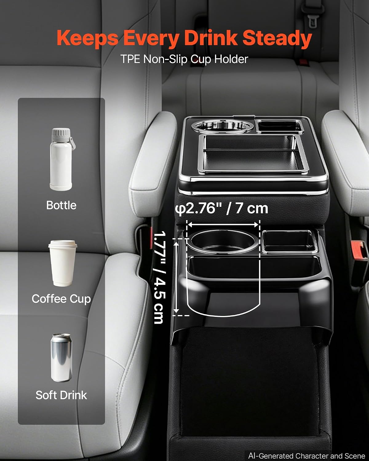 VEVOR Center Console Between Seat Floor Mount Console Storage Box, Central-Console Tools Organizer with Sliding Lid, Cups Holders & Multiple Storage Compartments for Trucks, Minivans, SUVs