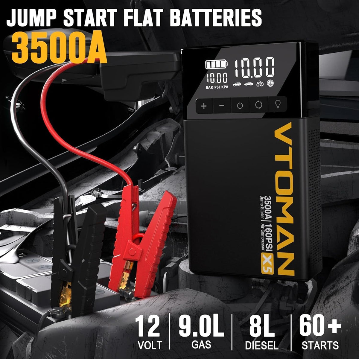 VTOMAN X5 Jump Starter with Air Compressor, 3500A with Type-C Quick Charge