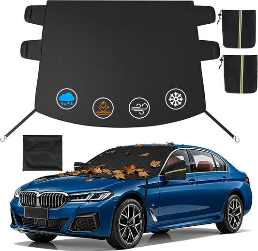 Instraella Windshield Cover for Ice and Snow, All-Season Car Windshield Cover with Heavy Duty Oxford Fabric, Windproof Front Window Protector Sun Shade with Mirror Covers for Cars, SUVs and Trucks