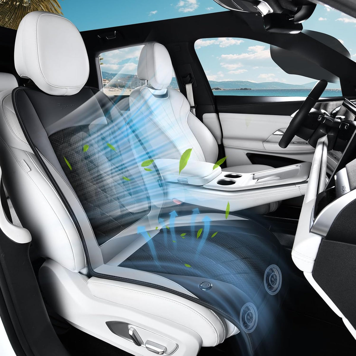 FLORICH Cooling Car Seat Cover, Ventilated Seat Cushion Cooling Car Seat Pad for Summer Driving with Powerful Turbo Fans Universal Fit for Car SUV Truck Van-Light Grey