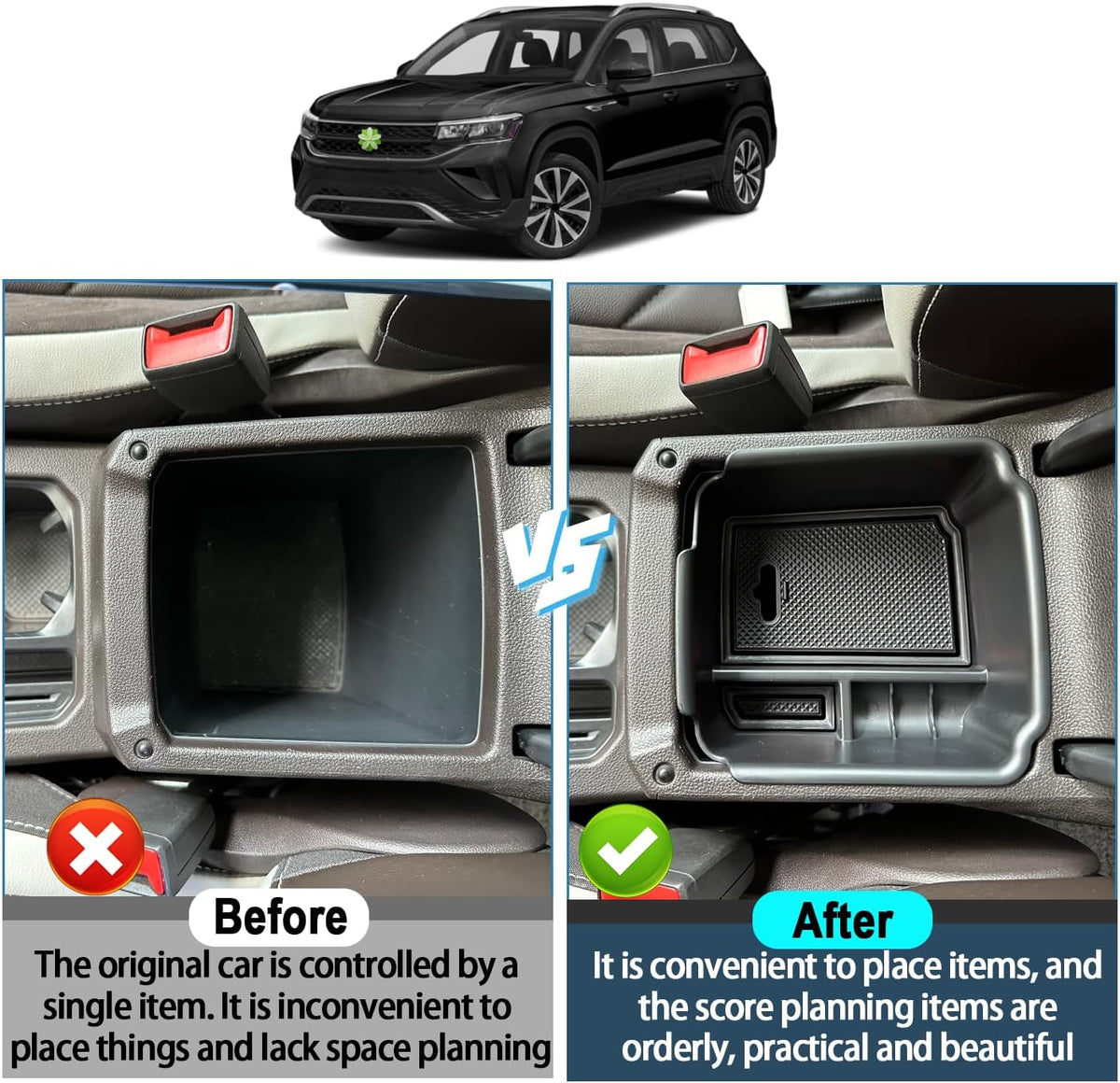 Ruiya 2026 Taos Center Console Organizer for VW Taos 2026 Accessories ABS Material Armrest Console Organizer Compatible with (2022-2026) VW Taos & (2018-2024) VW Tiguan