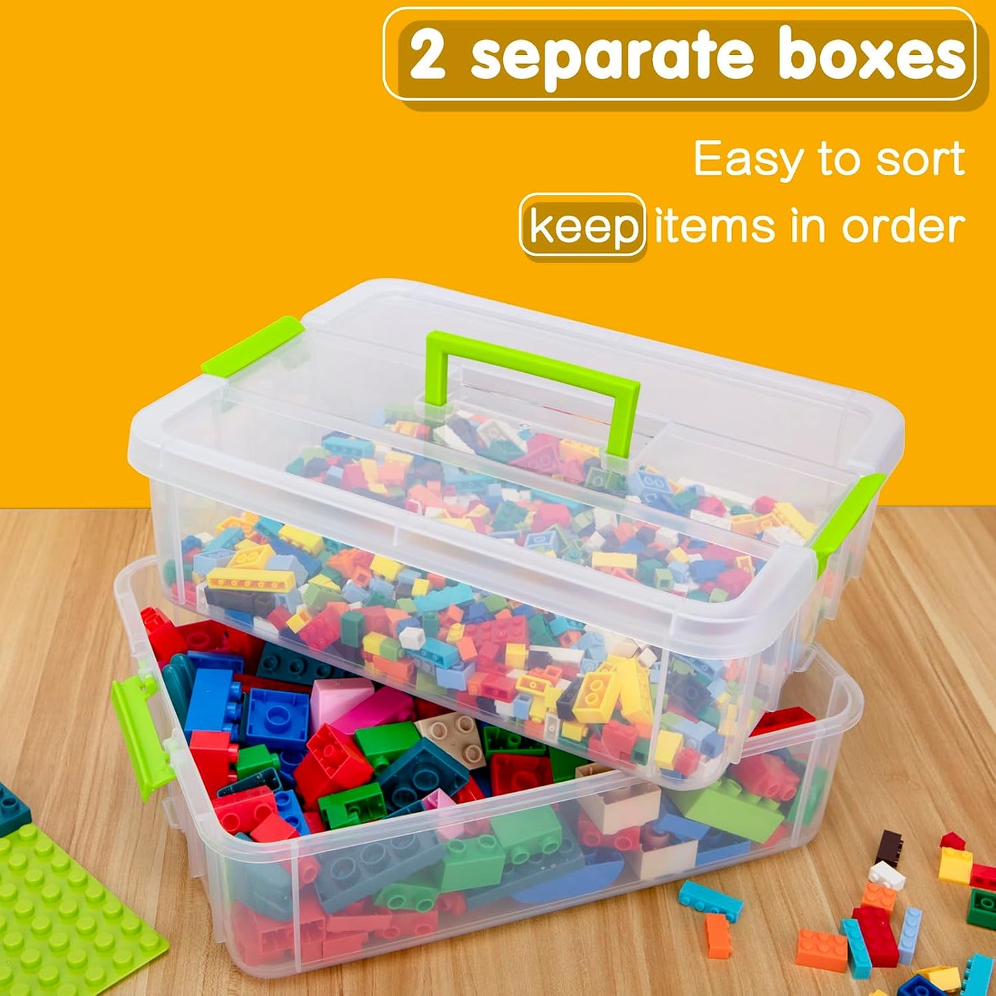 TERGOO 2 Layer Plastic Storage Containers with Lids, Multipurpose Clear Stack & Carry Box, Portable Craft Organizers and Storage Bin for Organizing Art & Craft, Sewing, Makeup, Nail Supplies (Green)