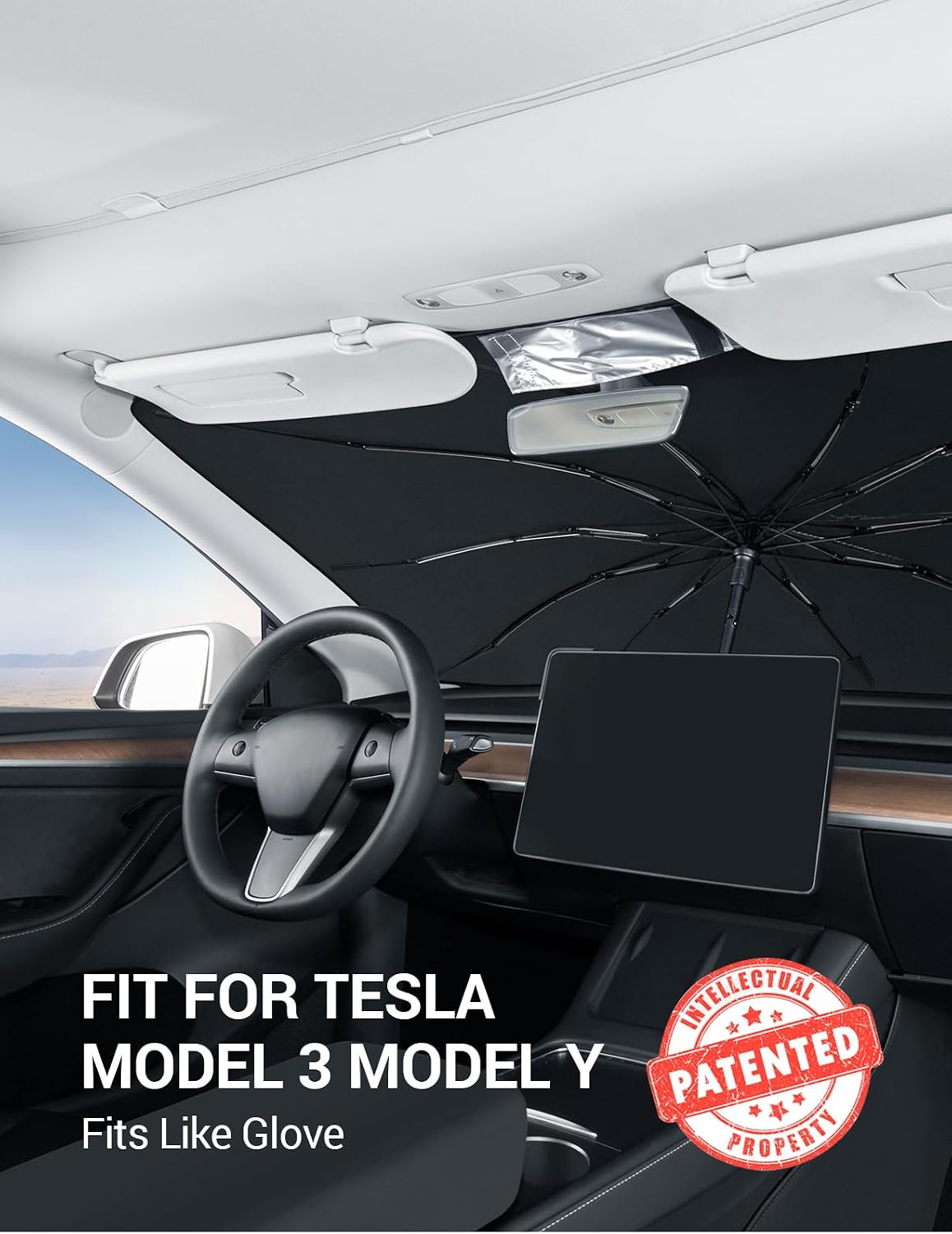 BASENOR Windshield Sunshade Umbrella for 2017-2026 Tesla Model Y/YL/Model 3