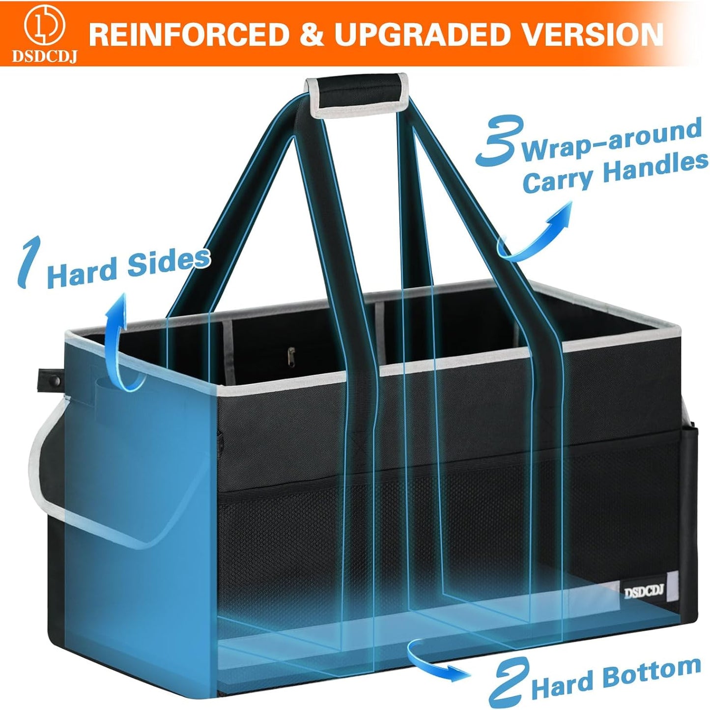 Upgrade Extra Large Utility Tote Bag with Reflective Strip, Standing Reusable Grocery Bags with Hard Bottom & 4 Sided Reinforced, Collapsible Utility Tote with Handles for Shopping, Beach, Car | Upgrade