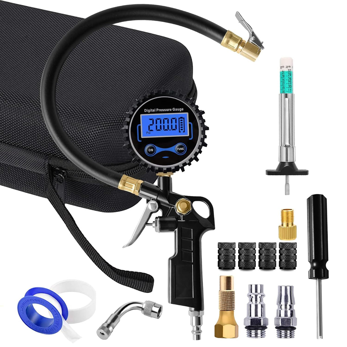 200 PSI Digital Tire Pressure Gauge with Inflator,Air Chuck Quick Connect Coupler,Standard Schrader 7.8mm 5/16-32NPT Valve,Car Accessories for SUV, Truck, RV (15, Gold)