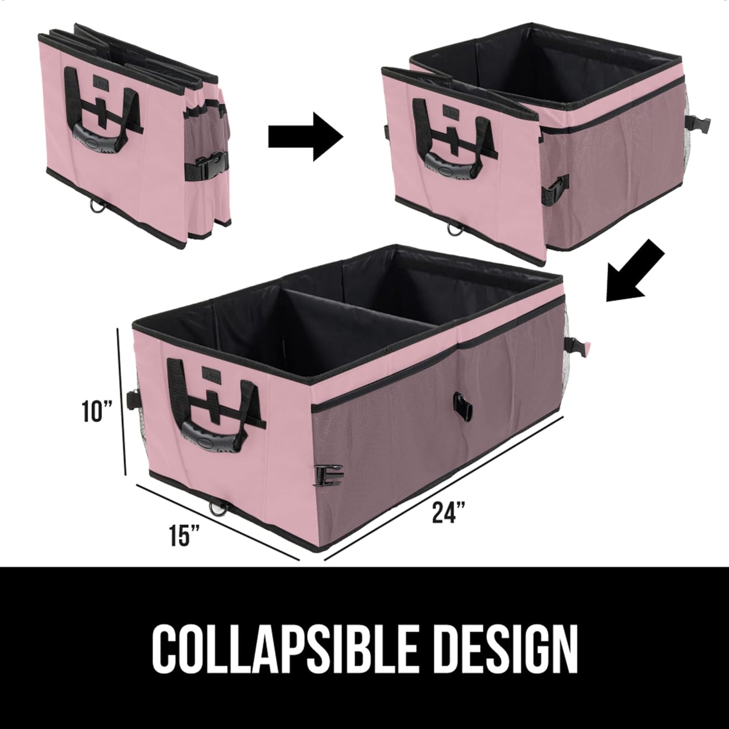 GORILLA GRIP Trunk Organizer for SUV and Cars, Large Capacity Collapsible Car Trunk Storage Organizer, Heavy Duty Car Accessories, Gifts for Mom and Dad, Slip & Water Resistant Multi Compartment, Pink