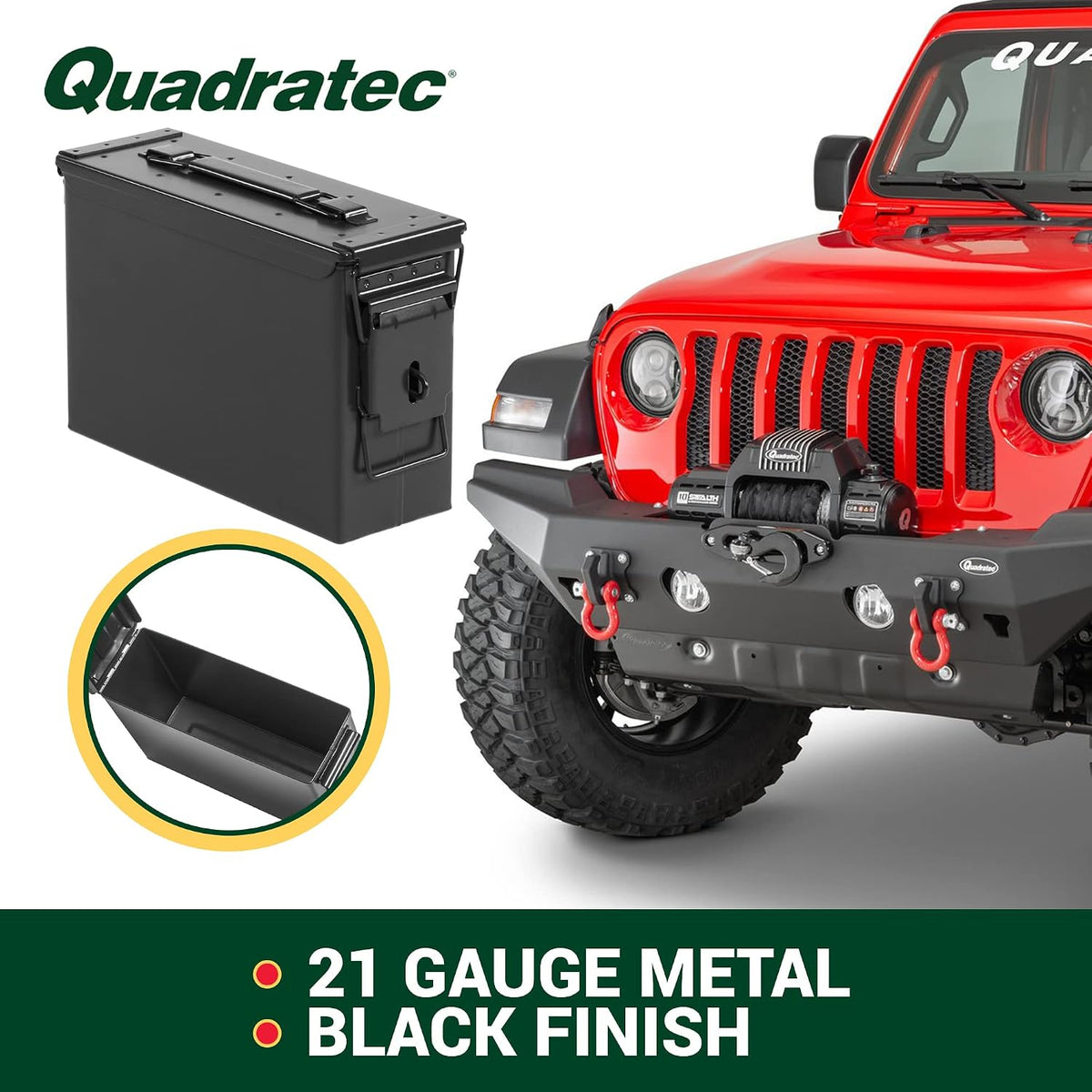 Quadratec 7.62mm Ammo Can, Black - Waterproof Ammo Box - Steel Ammo Storage Case - Fits Jeep Wrangler CJ YJ TJ JK JL & Gladiator JT - Overlanding, Tools, First Aid & Tow Recovery Gear Storage