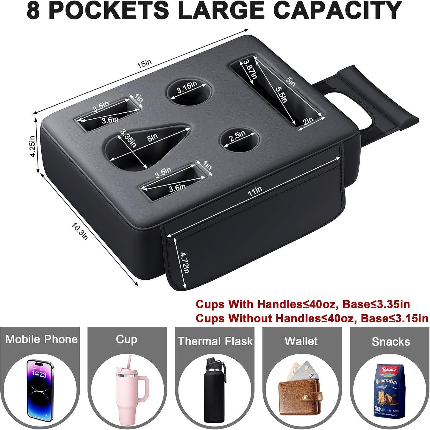 2026 Upgraded Car Cup Holder, 8 in 1 Back Seat Cup Holder for Car, PU Leather Backseat Organizer Car Cupholder Expander Tray for Trucks SUVs RVs Center Console Couch, Holds Drinks Food Phone