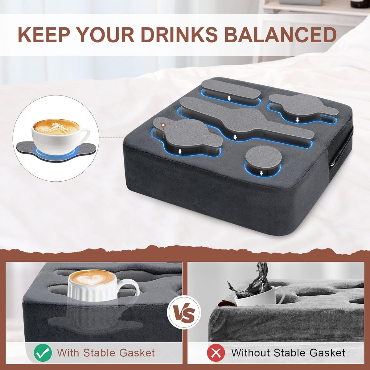 Couch Cup Holder Pillow - Sofa Cup Holder|Couch Caddy(Grey)