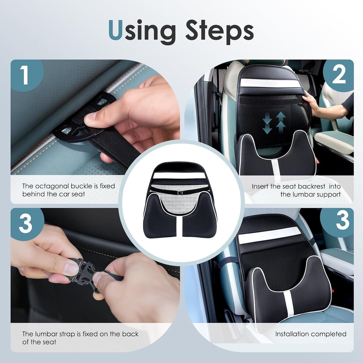 FLORICH Memory Foam Double Layer Breathable Mesh Lumbar Support Ergonomic Leather Lumbar Support Pillow with 3D Mesh Back Support and Adjustable Strap for CarSeat & Office Chair(Leather Black)