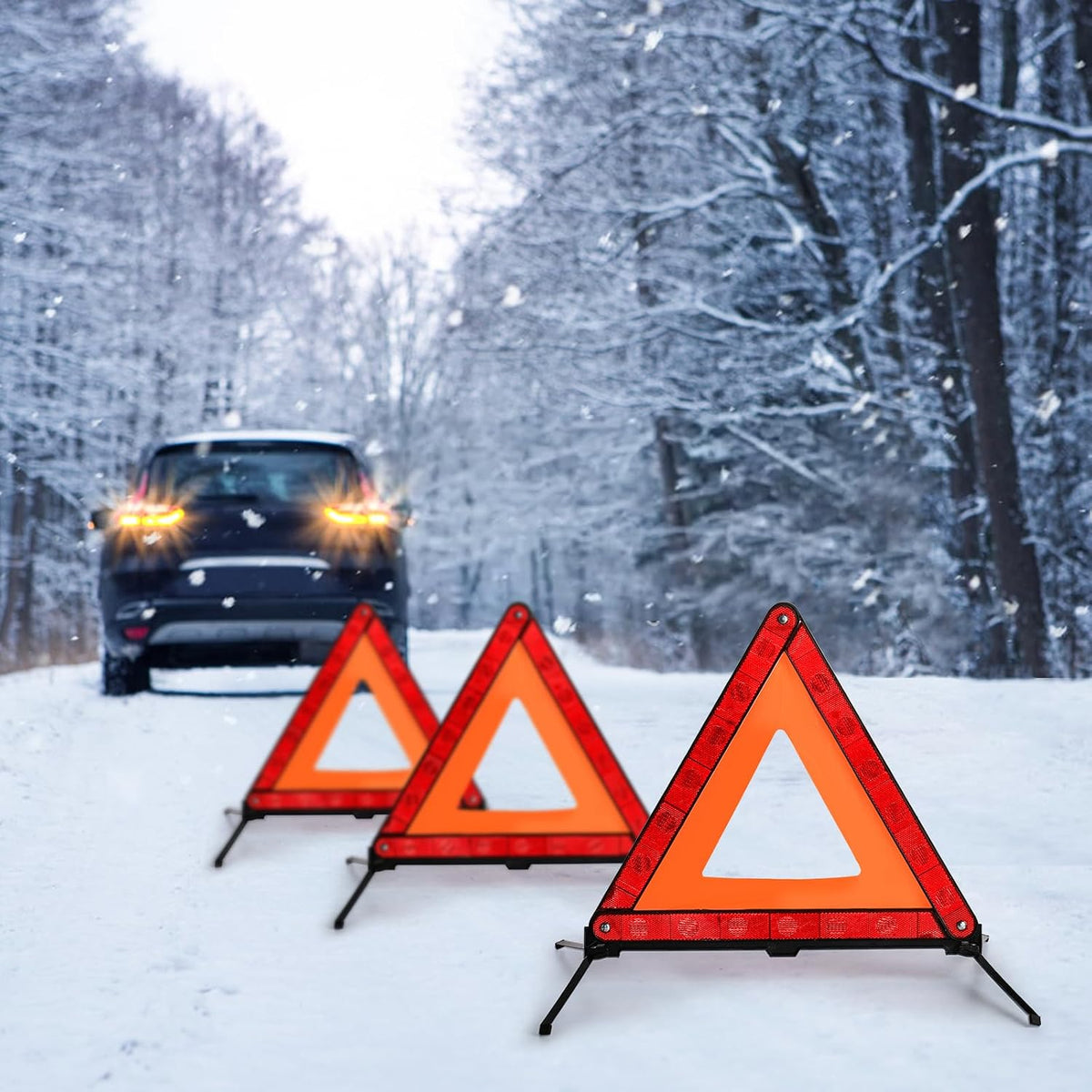 Fasmov 3 Pack Emergency Warning Triangle Kit, High Visibility Reflective Safety Triangle, Road Emergency Reflector for All Vehicles & Cars