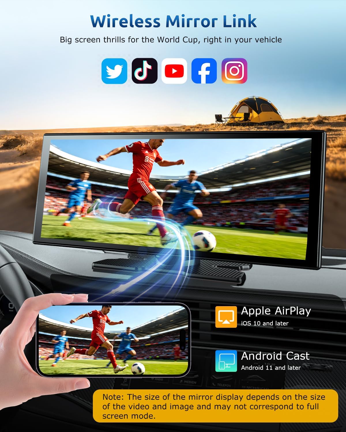 ESSGOO 11.3" Wireless CarPlay & Android Auto Screen for car with Dual Cam