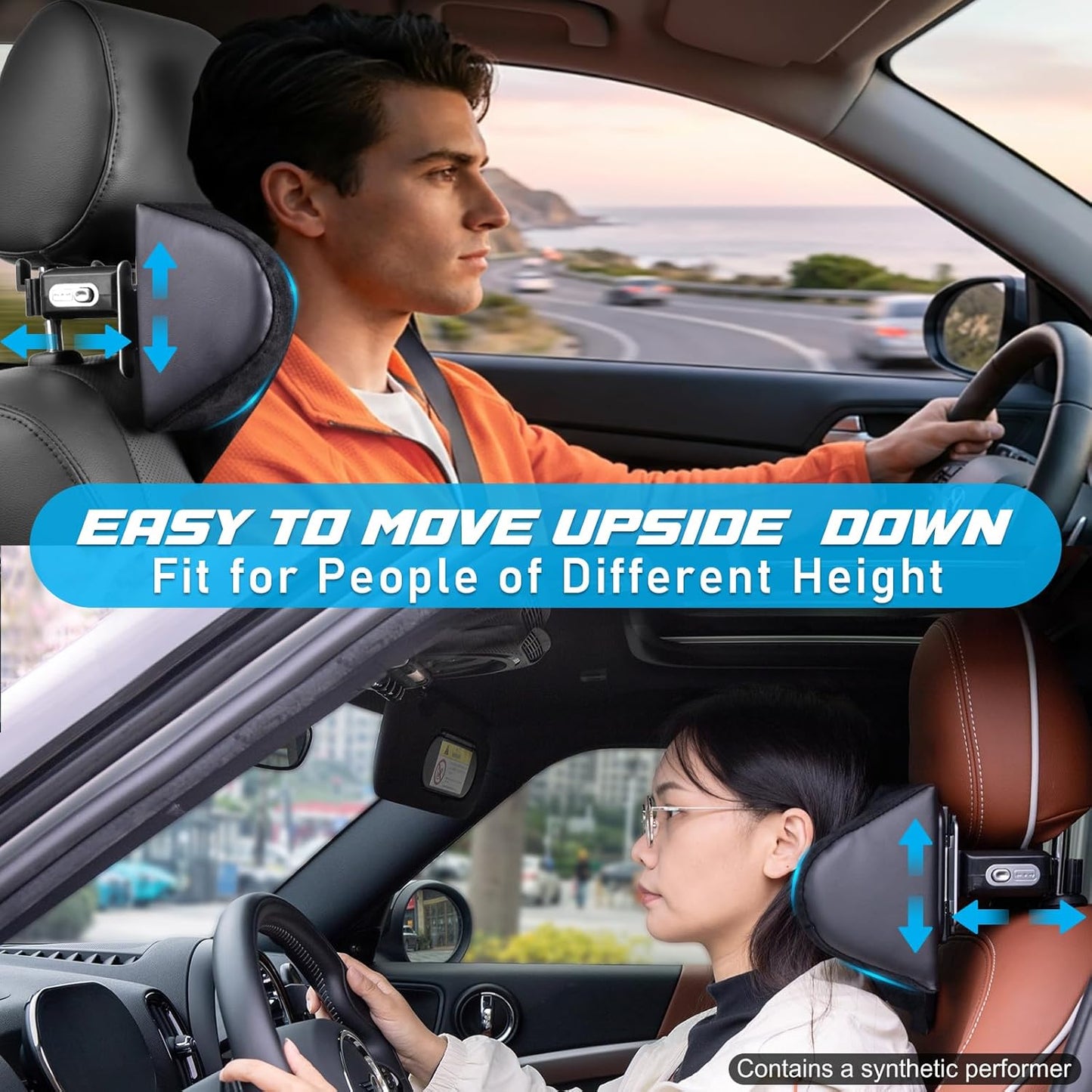 Spurtar Car Neck Pillow Height Adjustable Memory Foam Travel Pillow Headrest for Adults Neck Comfort Pain Relief While Driving Travel - Only Fit for Poles Distance 1.1" - 3.9" - Not for Children