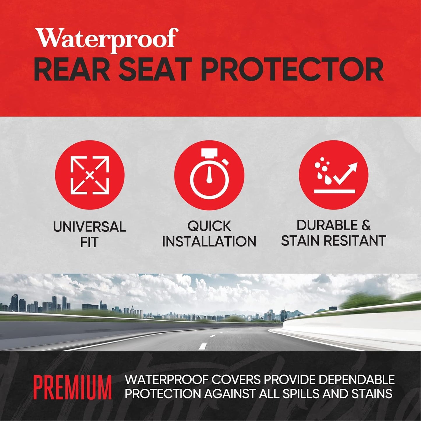 Motor Trend AquaShield Black Neoprene Rear Bench Seat Cover - 100% Waterproof Back Seat Protector for Car Truck Van SUV - Universal Fit for Dogs, Pets & Kids