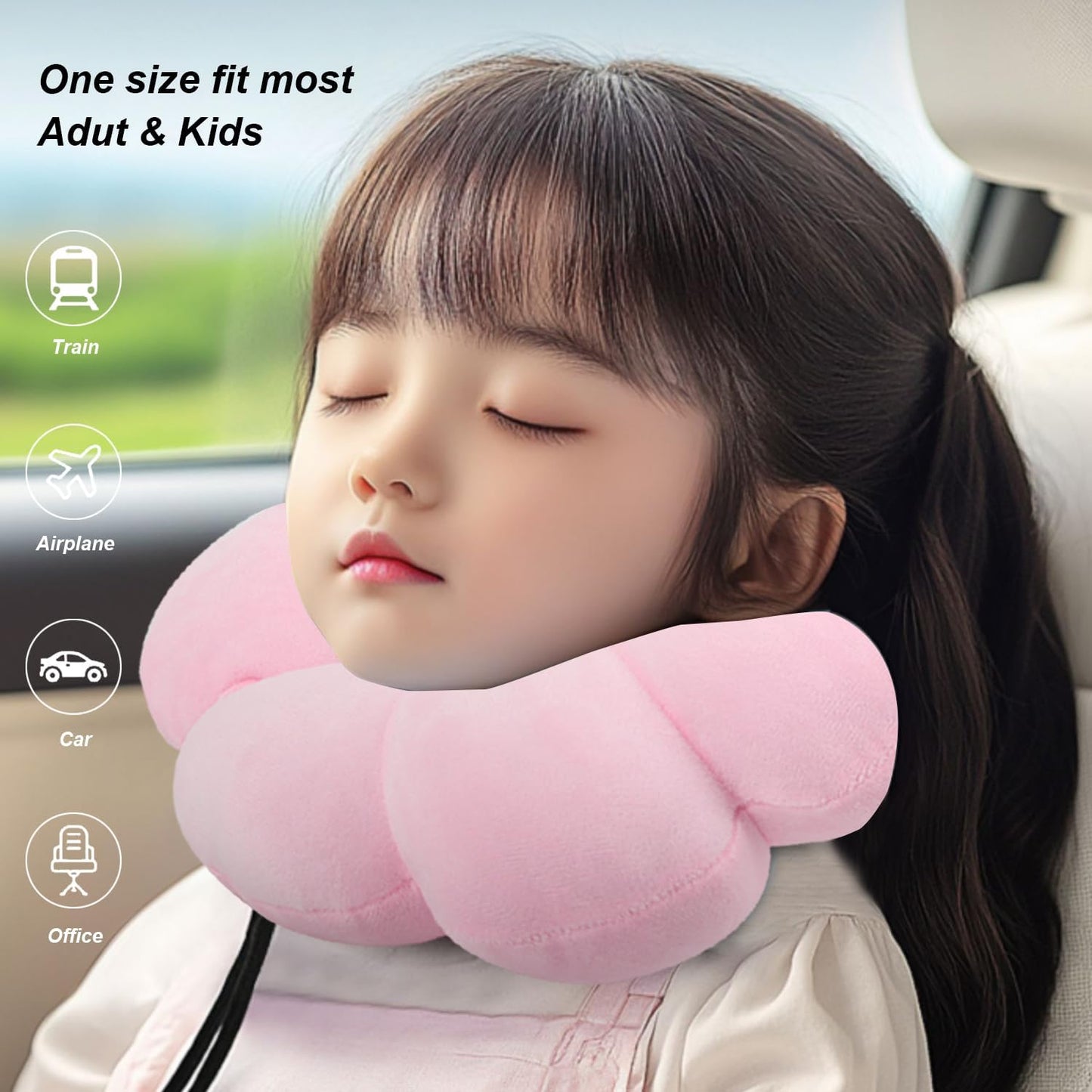 Sexysamba Flower Travel Neck Pillows for Airplanes Breathable Cotton U-Shaped Neck Pillow for Kids & Adults Head Neck Chin Support Rest Pillow for Traveling,Car,Train,Bus,Recline,Home,Office,Kahki