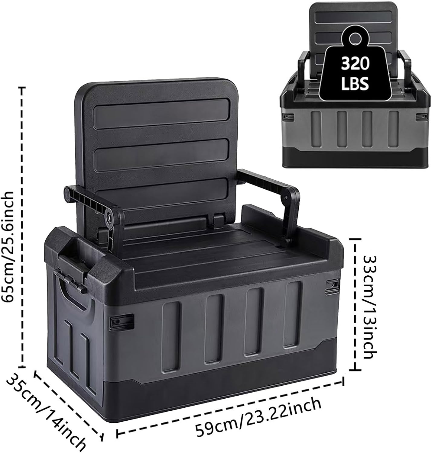Versatile Foldable Seatable Camping Box Car Organizer Heavy Duty Storage Bins With Lids Box Trunk,Durable Plastic,60L Can Store Clothes, Camping Equipment in Large Capacit (black)