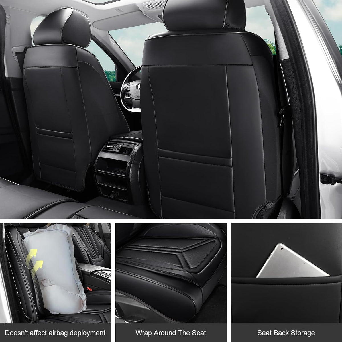 Car Seat Covers Front Seat Black, Leather seat covers, Universal Fit, 2Pcs
