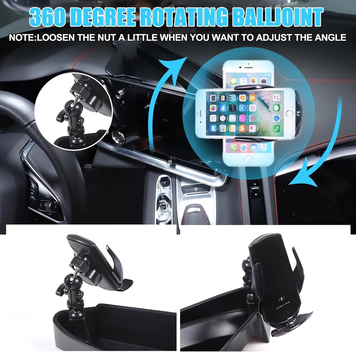 for Corvette C8 Center Console Tray Phone Holder Mount Organizer,360 Degree Rotatable Phone Holder Stand Navigation Screen Rear Storage Box Organizer Tray for Corvette C8 2020-2024 2025 (Style B)