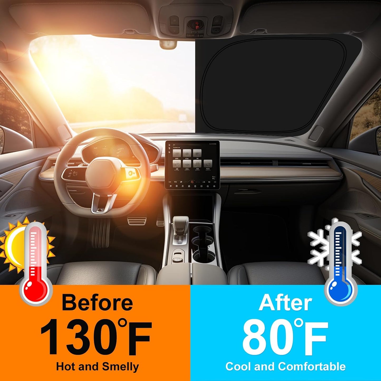 Car Sun Shade for 2009-2014 Ford F150 Accessories Windshield Sunshade Cover Front Window Shade Custom Fit F150Sun Visor Protector Foldable Blocks UV Rays