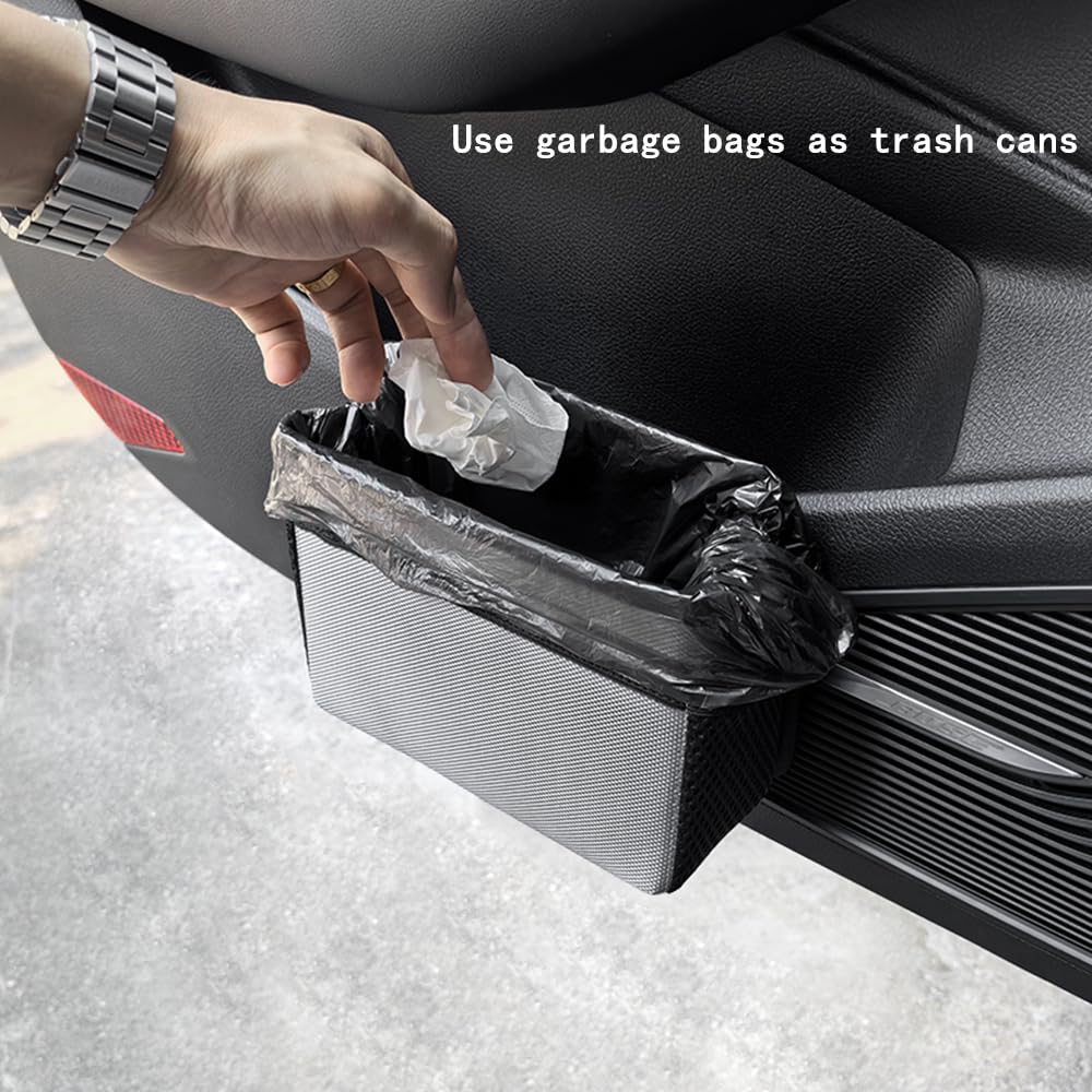 Car Trash Can, Foldable Multifunctional Hanging Storage Box Trash Can with a Roll of Garbage Bag, Multi Pocket Design Suitable for Car, Home, and Office Car Trash Cans (Black)