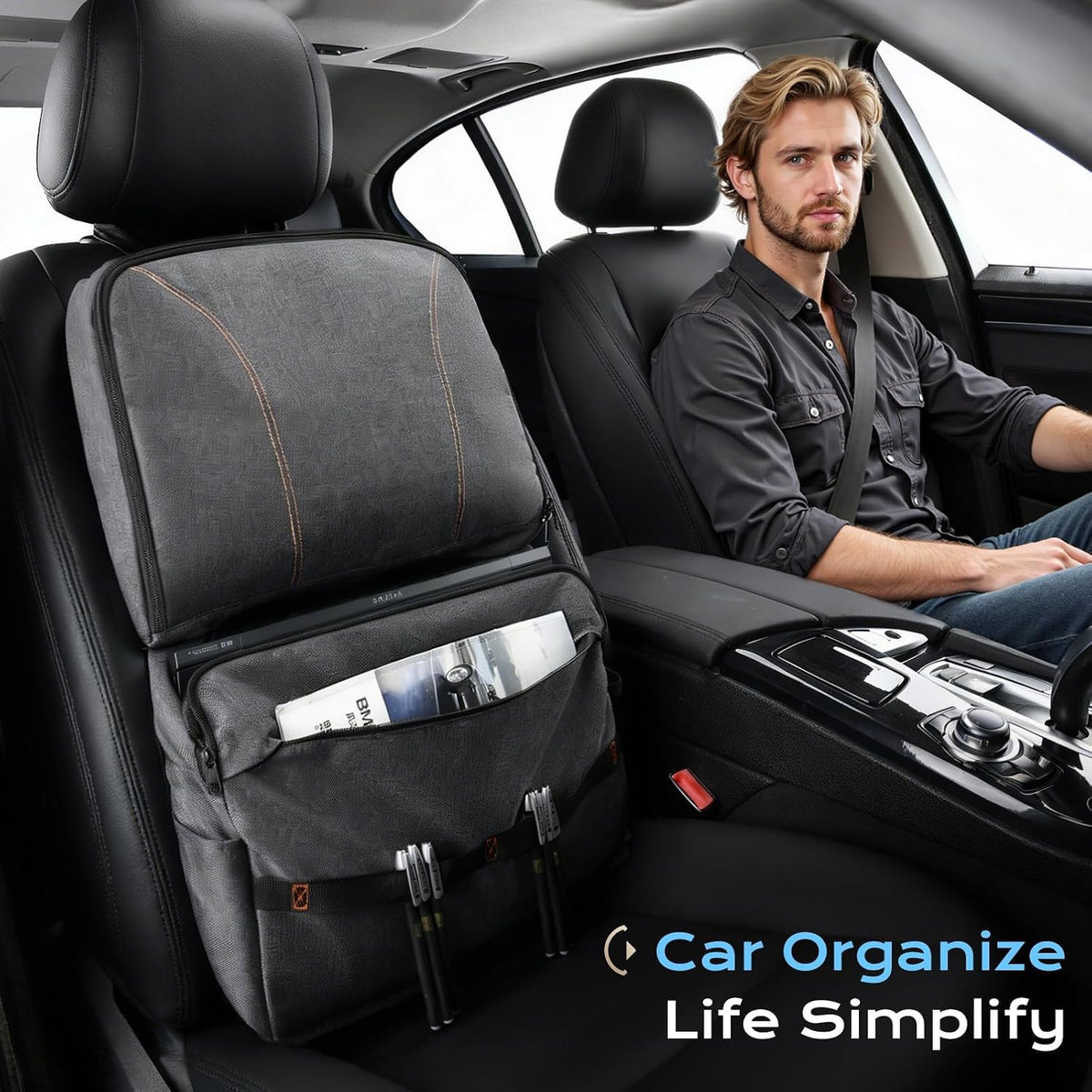 Coverado Backseat Car Organizer, Heavy-Duty Durable Dual-Way Use Car Back Seat Organizer Waterproof with Reinforced Pockets, Zipper Closure Design, Protect Valuables from Spills, Keeps Car Tidy