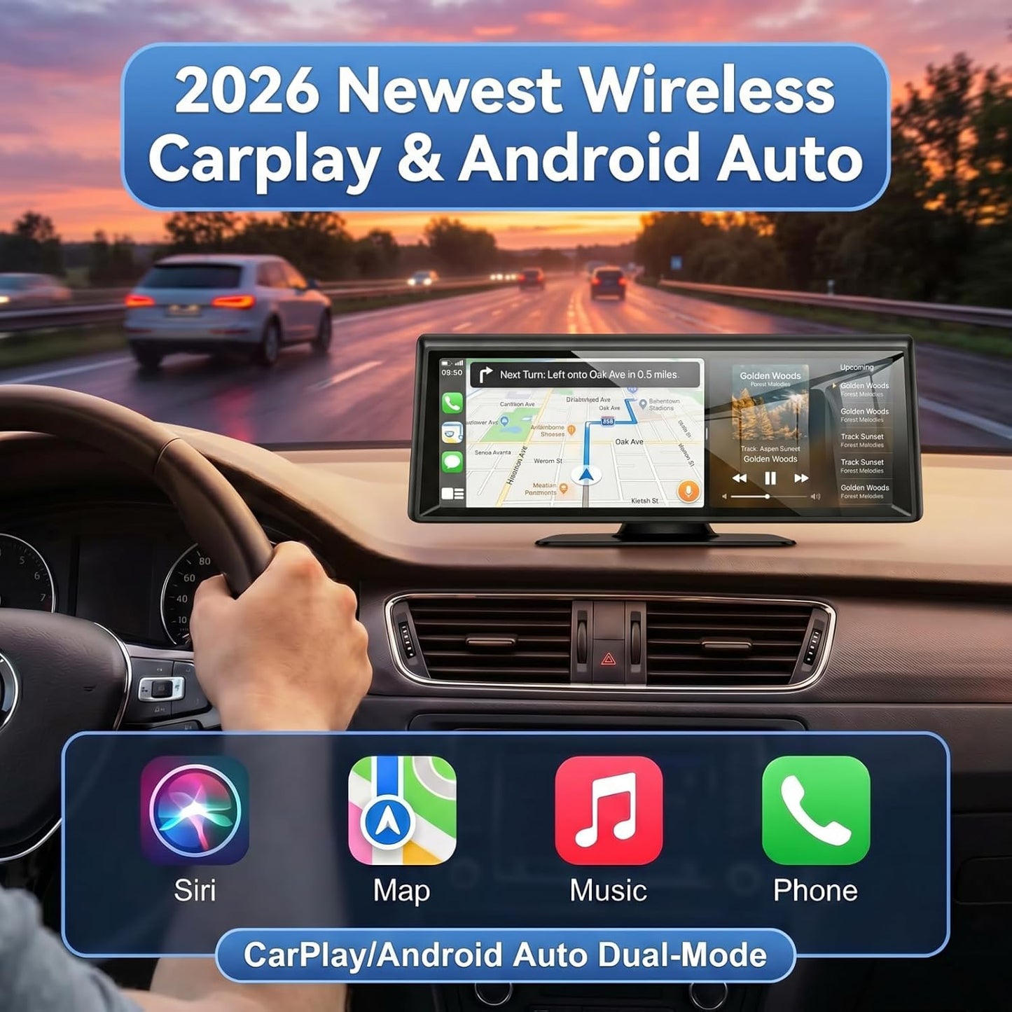 8.1" Wireless CarPlay Screen with 2K Dash Cam & 1080P Backup Camera | Wireless CarPlay/Android Auto,Voice Control, Split Display, GPS & Mirror Link, Easy Plug-and-Play Install