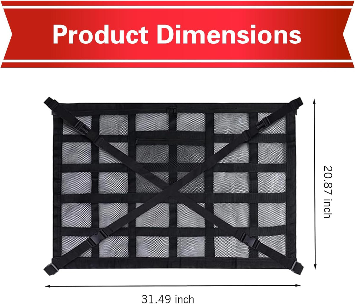Double Layer Mesh Roof Storage Organizer, 31.5"x 21" Car Ceiling Cargo Net, Car Roof Storage, Overhead Net for SUV Truck Van Camping Travel Road Trip Essentials(Black)