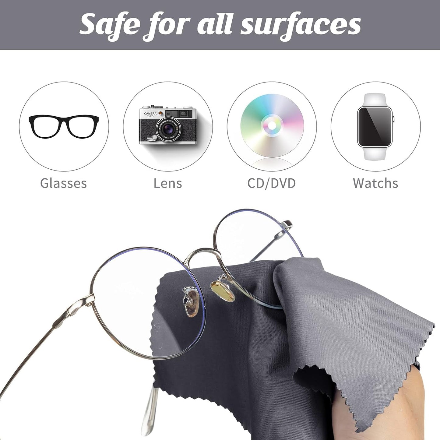 Treela 200 Pcs Microfiber Glasses Cleaning Cloth 6 x 7'' Eyeglasses Cleaner Wipes Lens Screen Cleaning Cloth for Glasses, Cameras Lens, Cell Phone, LCD TV Screens, Laptops, Tablets(Dark Gray)
