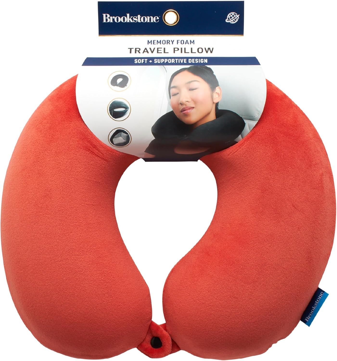 Brookstone Travel Neck Pillow - Lightweight U-Shaped Memory Foam Travel Pillow for Airplane, Car Travels & Sleeping, Terra Cotta