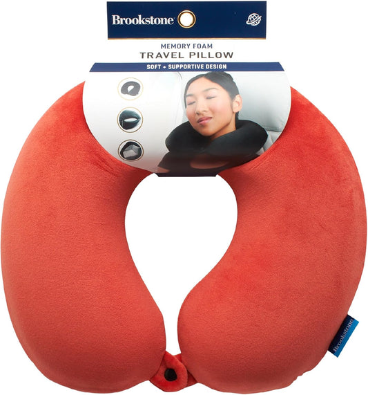 Brookstone Travel Neck Pillow - Lightweight U-Shaped Memory Foam Travel Pillow for Airplane, Car Travels & Sleeping, Terra Cotta