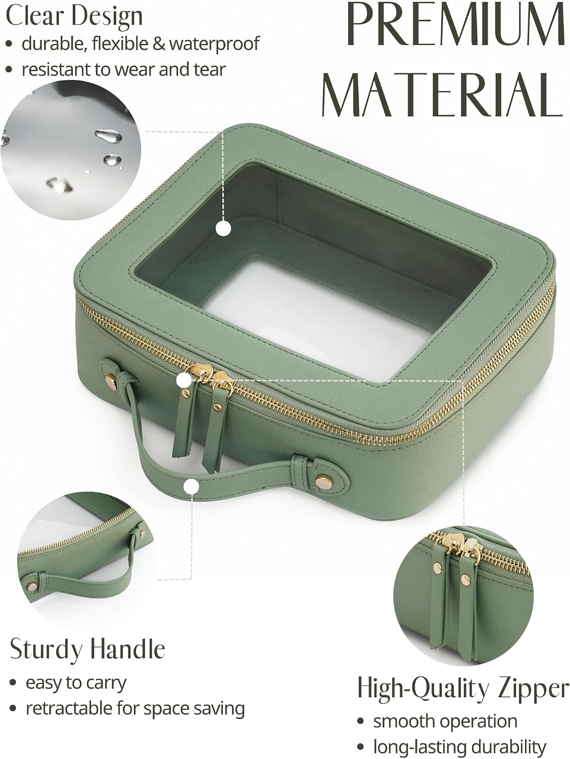Popvibe Clear Toiletry Bag 2 Pack, Travel Makeup Bag Medium and Large Green