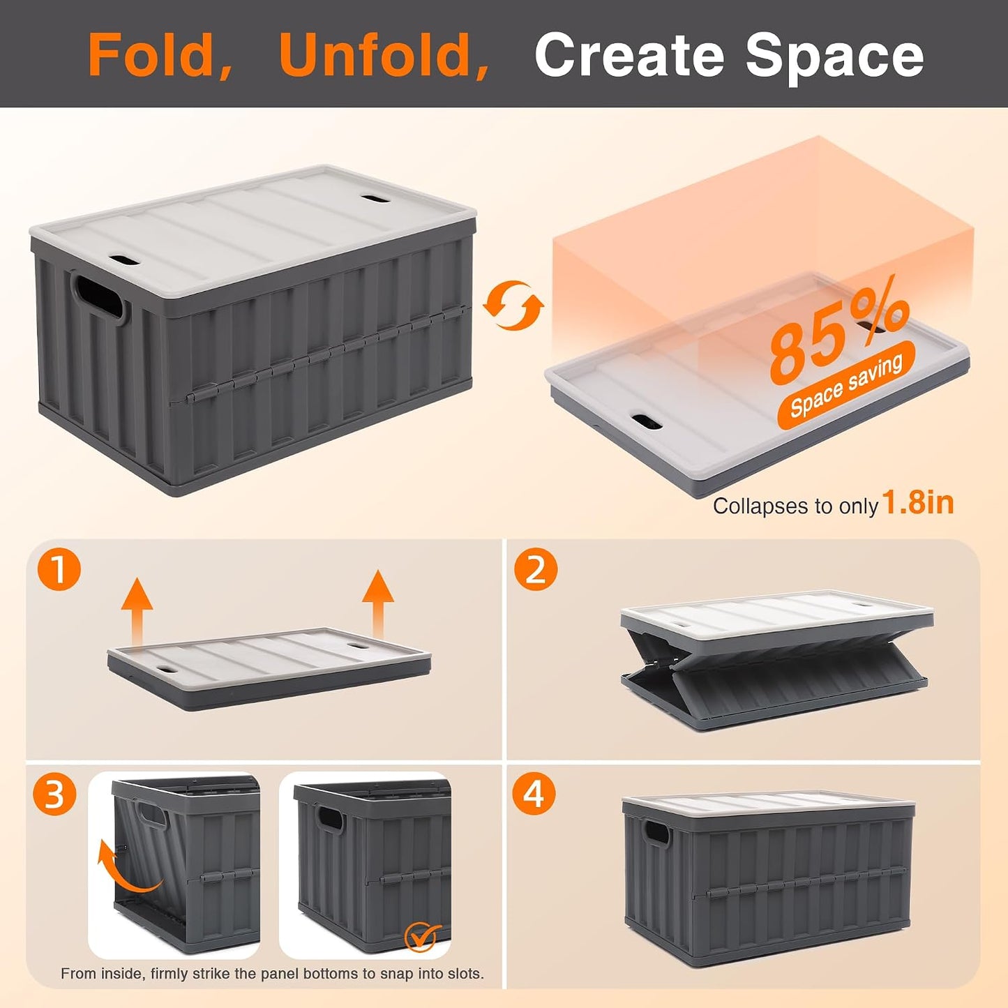Citylife 64L Collapsible Storage Bins with Lids Plastic Storage Containers for Organizing Stackable Storage Box Large Heavy Duty Utility Crates, 2 Packs