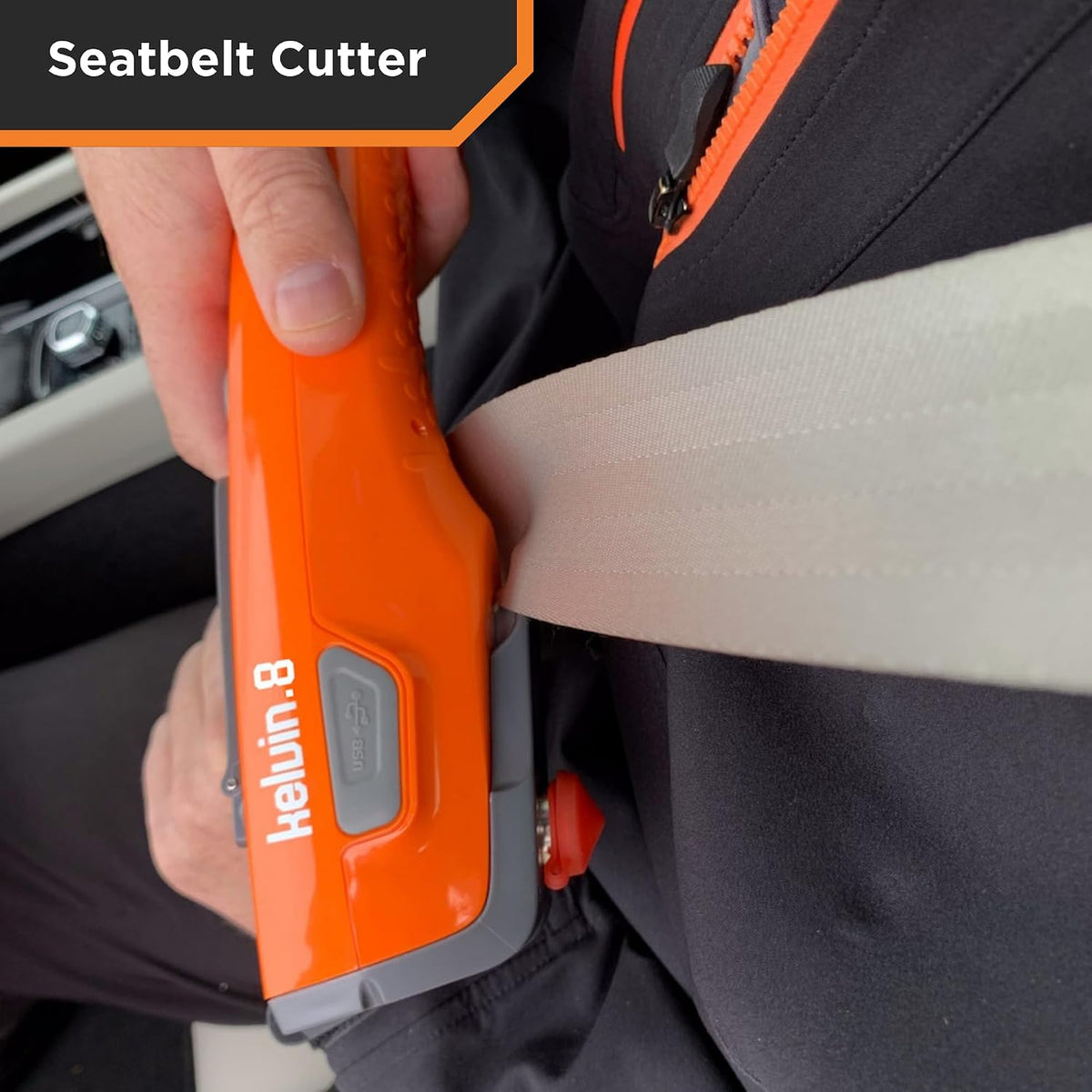 KELVIN 8 Automotive Emergency Tool 8: Power Generator with USB Powerbank, Razor Sharp Seat Belt Cutter, Car Flashlight Emergency Kit, Safety Window Hammer, & 100 db Emergency Siren - Orange