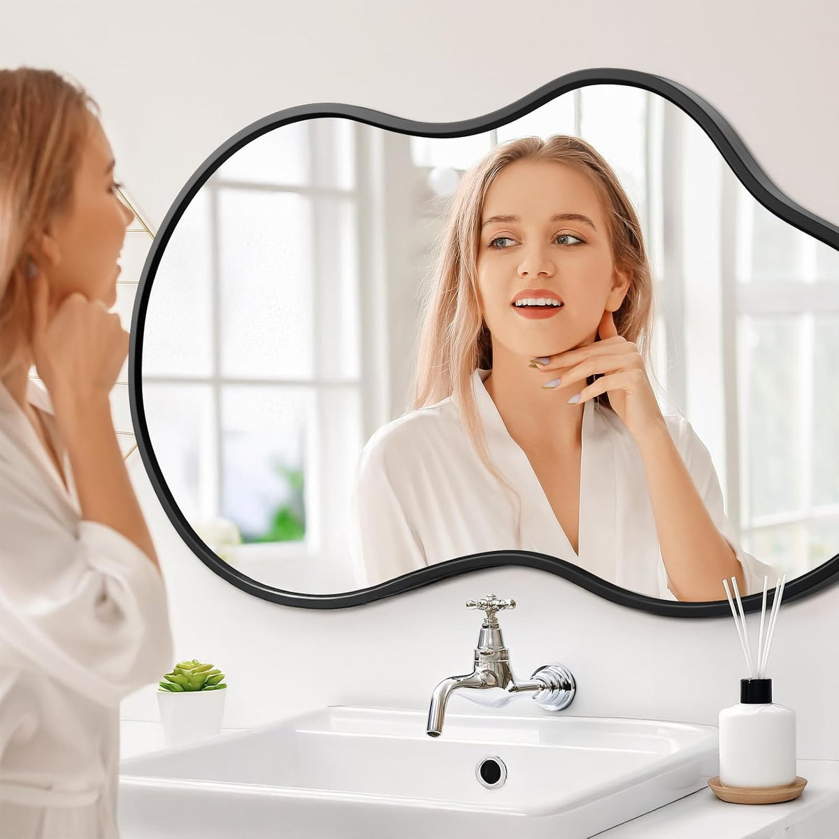 20”x 36” Irregular Wall Mirror, Asymmetrical Bathroom Vanity Mirror