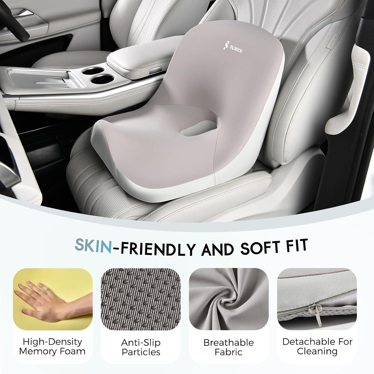 Car Seat Cushion and Lumbar Support Pillow, Larger Memory Foam Seat Cushion, Ergonomic L-Shaped Design Cushion for Back Pain Relief, Non-Slip Driving Cushion for Car, Office, Truck, Wheelchair-Gray