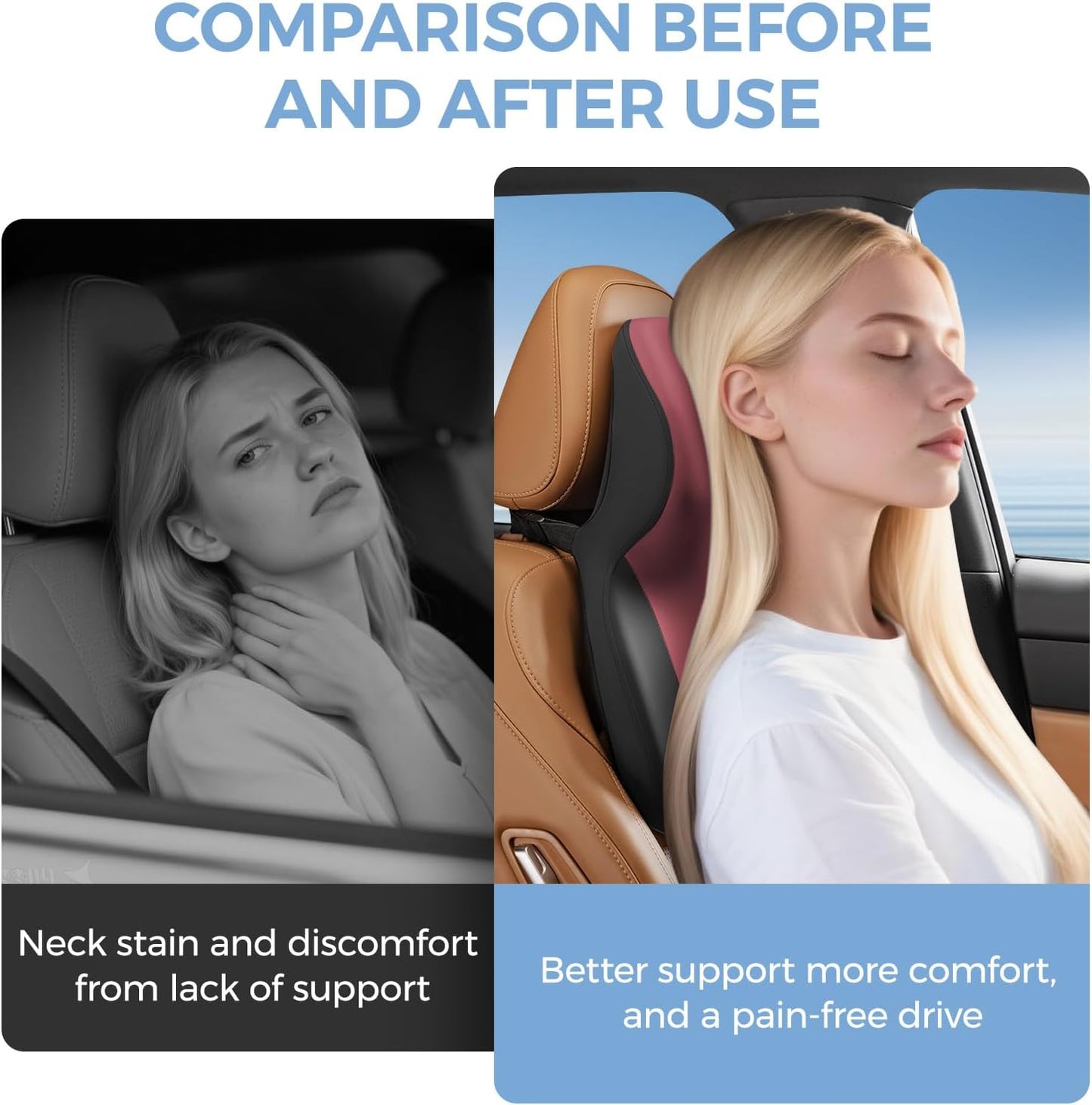 BEBAS Car Headrest Pillow, Ergonomic Neck Pillow with Memory Foam, Enlarged Surface for Head Neck Shoulder Support, Breathable Removeable Car Seat Pillow for Pain Relief(BlackRed, 1 Pack)