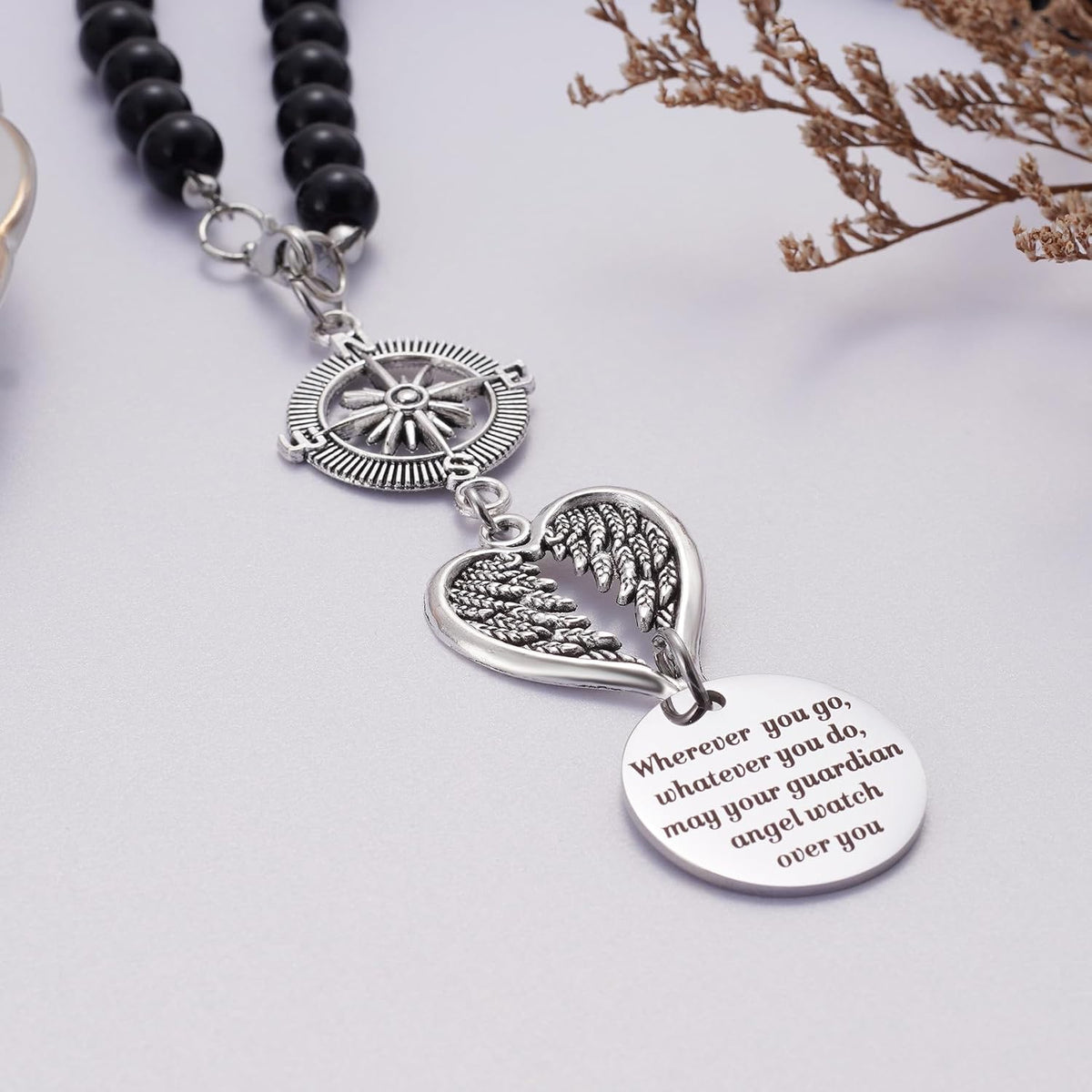 Guardian Angel Rearview Mirror Charm, Wherever You Go Whatever You Do May Your Guardian Angel Watch Over You, New Driver Gift, Car Decor, Hanging Angel Ornament for Car Mirror