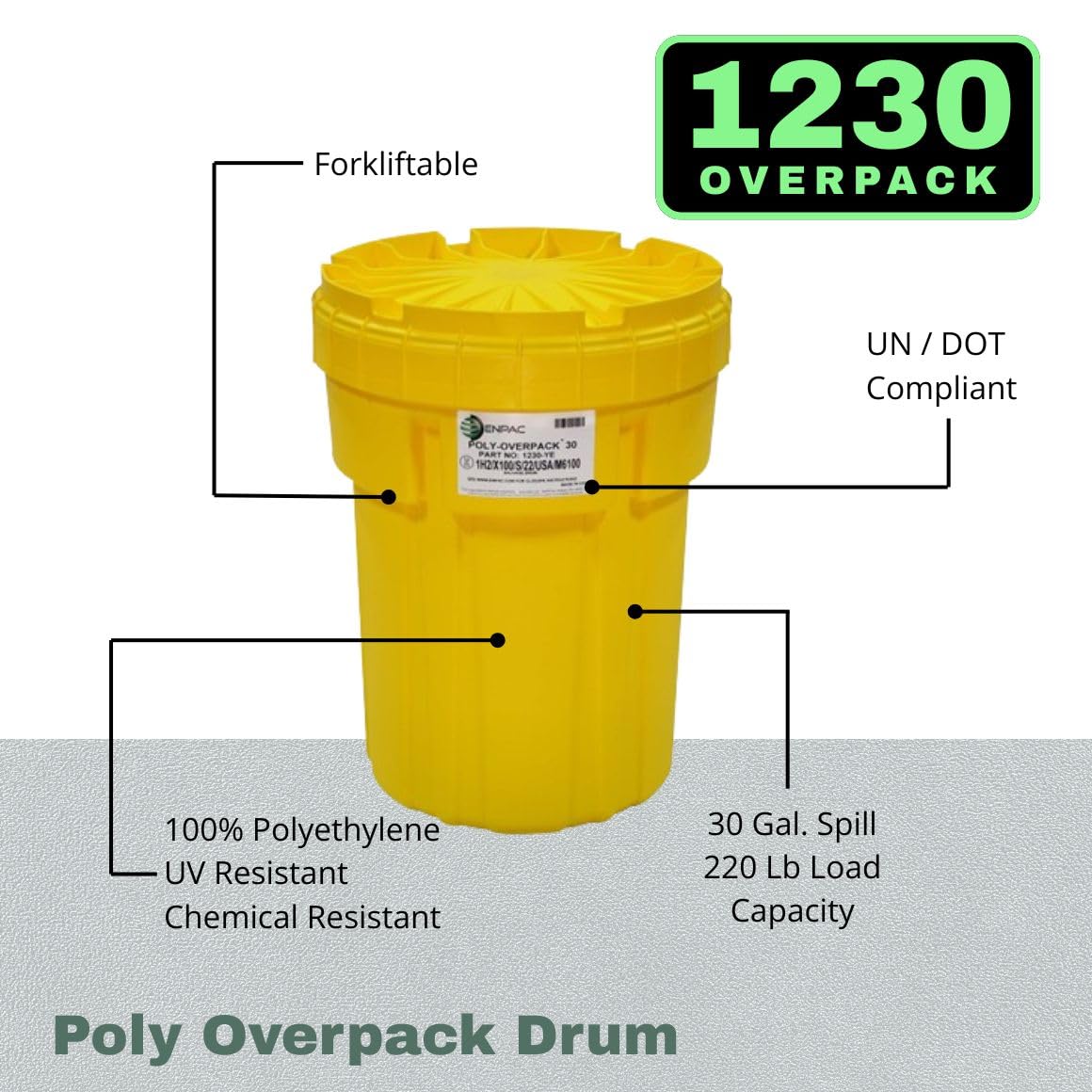 ENPAC 30-Gallon Emergency Response Universal Spill Kit (Includes Drum, Granular Absorbent, Pads, Socks, Disposal Bag, & Safety Equipment) - OSHA, UN, & DOT Compliant