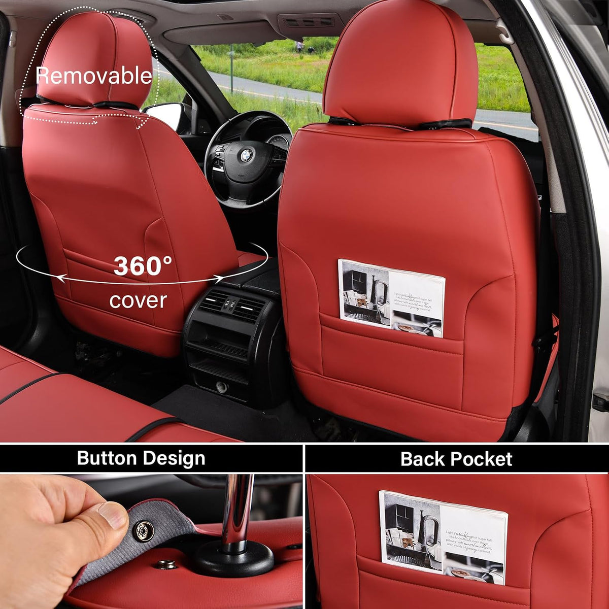 Coverado Seat Covers, Car Seat Covers Front Seats, Car Seat Cover, Car Seat Protector Waterproof, Car Seat Cushion Leather, Red Seat Covers Carseat Cover Universal Fit for Most Cars