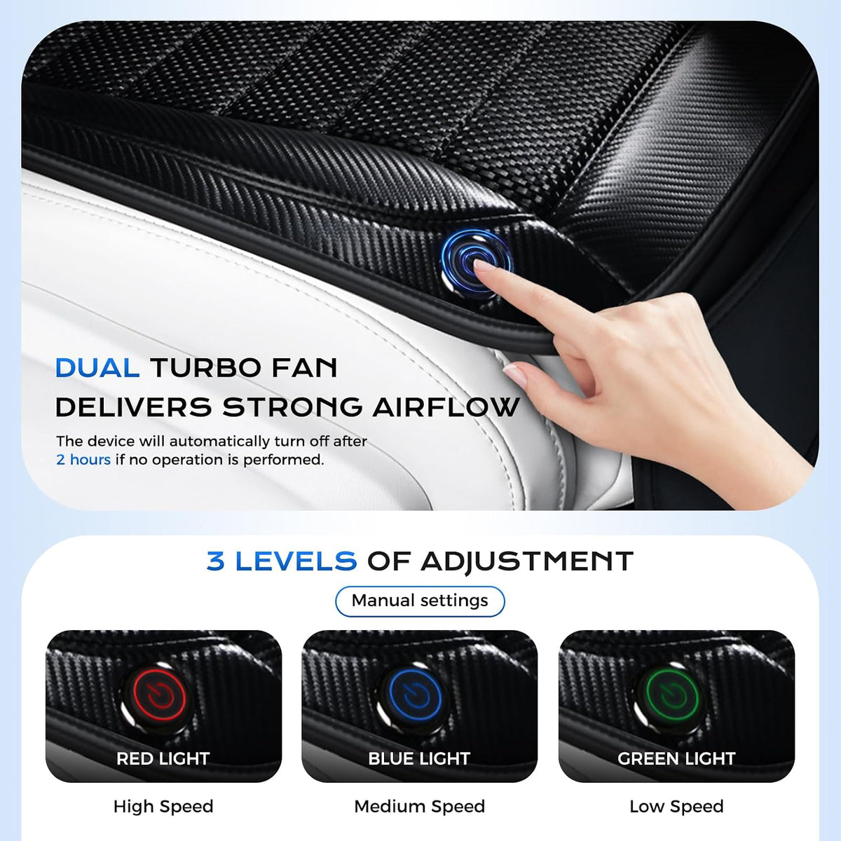 Coverado Cooling Car Seat Cover, Ventilated Seat Cushion for Summer, Cooling Car Seat Pad with Dual Powerful Turbo Fans Universal Fit for Sedan SUV Truck Van, Black