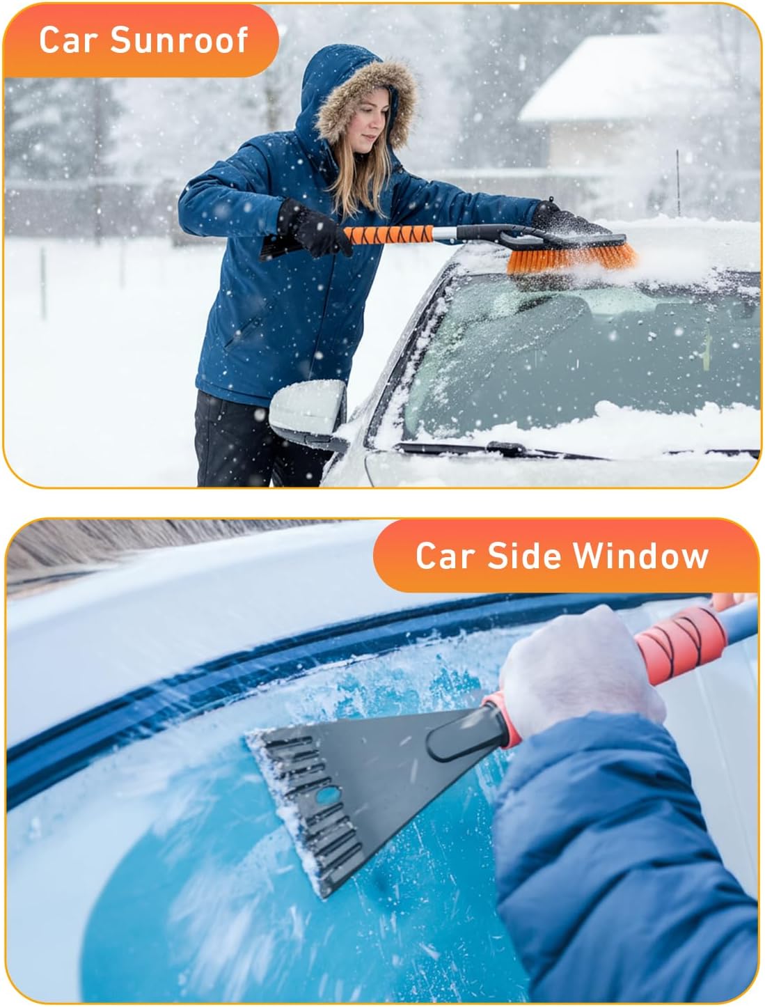 EcoNour 27" Car Snow Brush and Ice Scraper (2 Pack) Windshield Snow Scraper