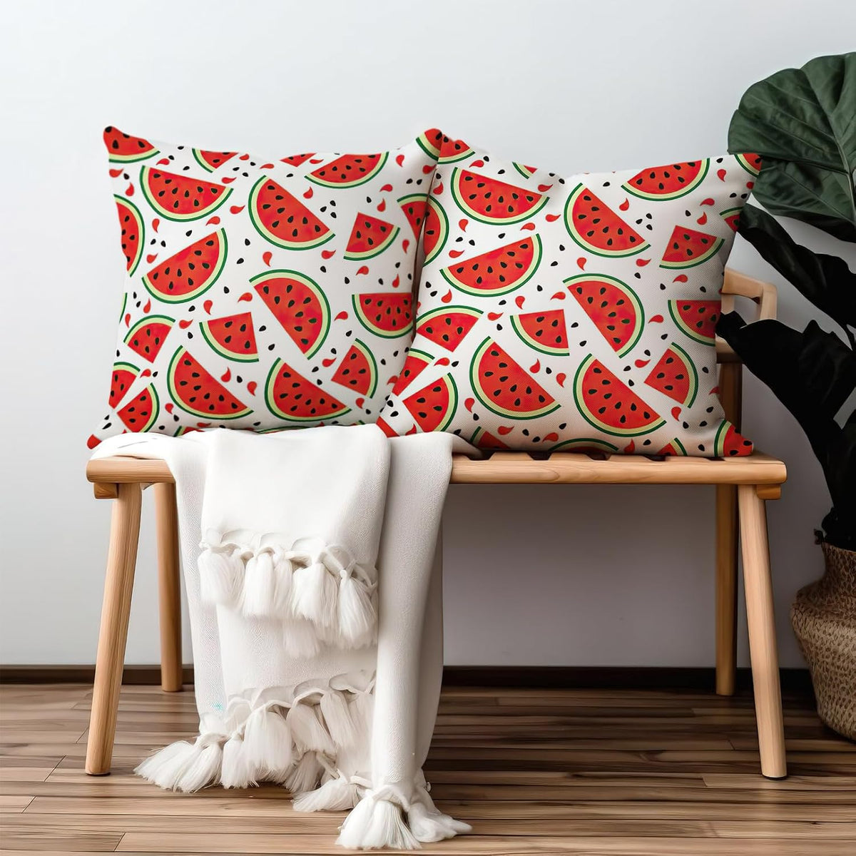 Watermelon Throw Pillow Covers 18 x 18 Inch Set of 2 Summer Green Fruit Pillow Covers Seasonal Farmhouse Pillow Cases Watermelon Cushion Cover for Home Bedroom Sofa Couch Car Decorations
