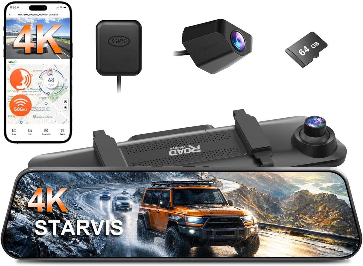 4K Mirror Dash Cam, 12" Touch Screen, STARVIS Front 4K, STARVIS 2 Rear, BSD