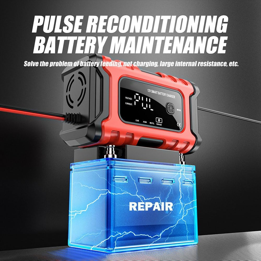 12V 6-Amp Battery Charger, Smart Trickle Charger Maintainer, Battery Repair