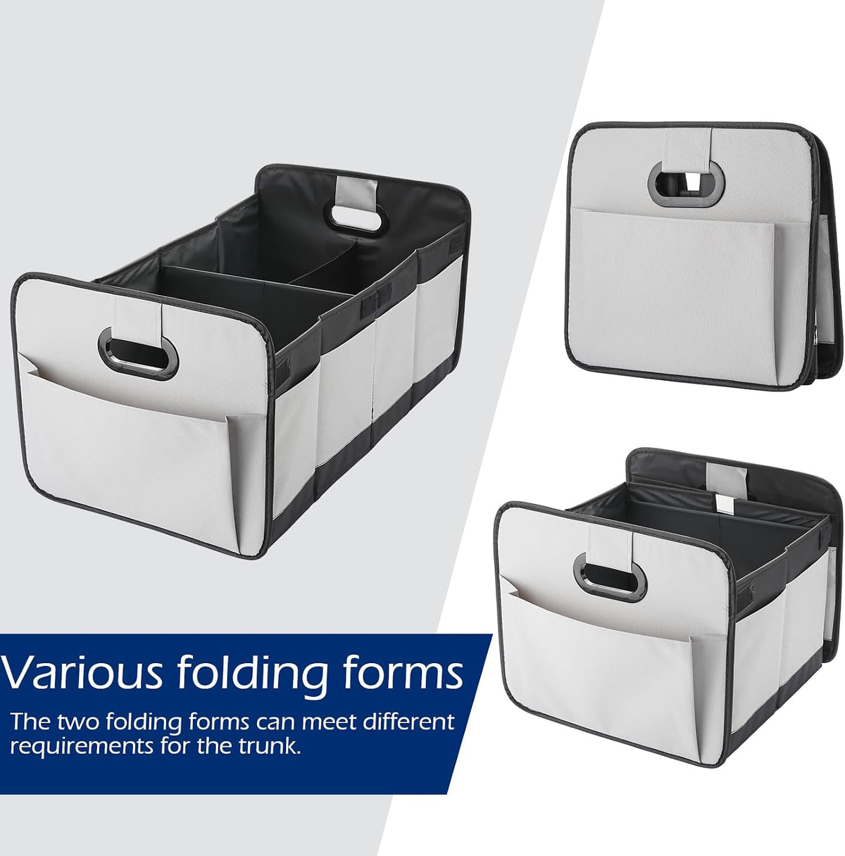 Foldable Car Trunk Organizer - 63L Collapsible Multi-Compartment Storage with 10 Side Pockets, Reinforced Handles & Waterproof 600D Oxford Polyester - Fits Car, SUV, Minivan - Grey