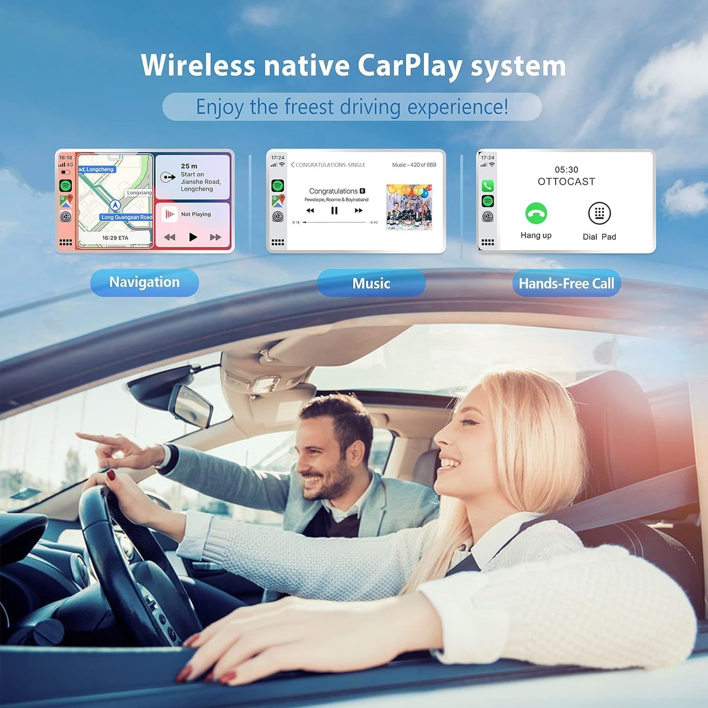 OTTOCAST U2-AIR Wireless CarPlay Adapter for Apple iPhone, Convert Wired to Wireless Plug & Play Dongle 5Ghz WiFi Auto Connect Online Update for iPhone & OEM Wired CarPlay Cars